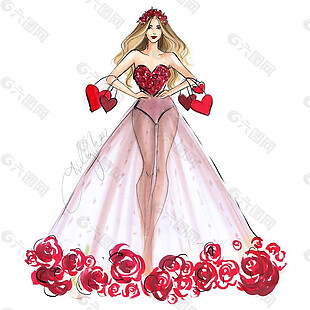 爱心玫瑰花朵礼服设计图