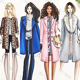4款时尚女款冬装设计图