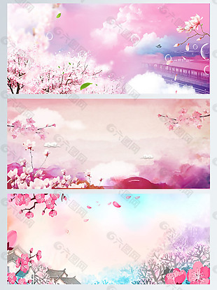 粉系樱花广告背景图案梦幻展板背景素材