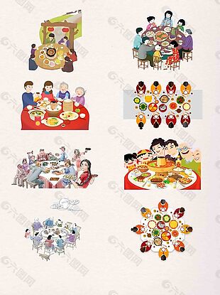 一家人吃团圆饭彩色图案