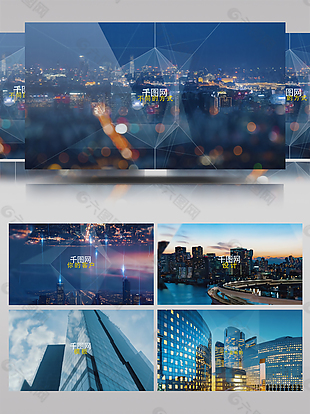 AE城市风景图片切换不规则线条元素幻灯片