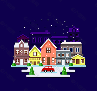 彩色圣诞夜小城风景矢量素材