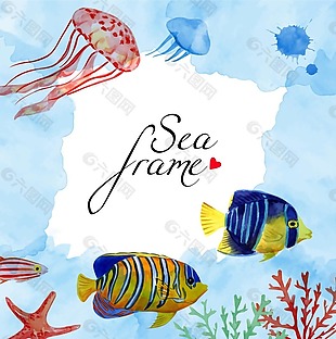 水彩绘唯美的热带鱼背景