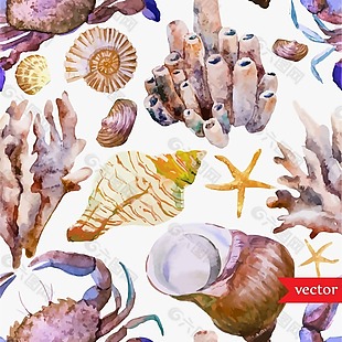 时尚水彩绘海洋生物插画