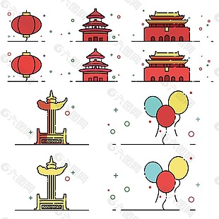 卡通中国节日建筑png元素