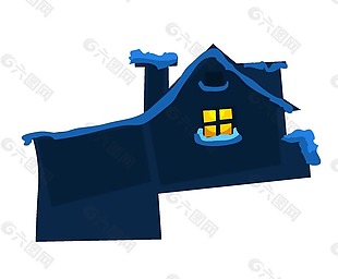 卡通蓝色小房子png元素