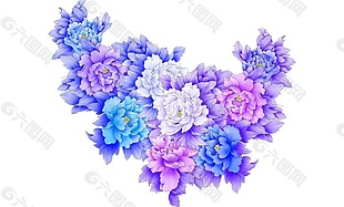 蓝色花簇装饰png元素