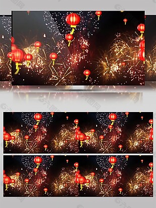 红灯笼和烟花绽放高清视频素材