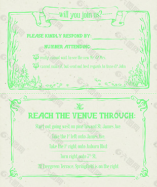 绿色森林系环保类型的婚礼邀请函内容界面
