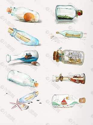 海洋透明的漂流瓶