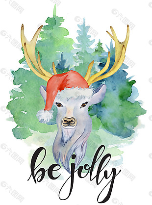 手绘圣诞节的麋鹿插画psd源文件