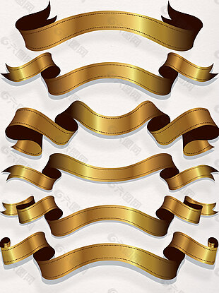 金色质感飘带素材标题丝带装饰图案集合