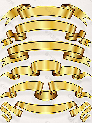 金色飘带素材古典标题装饰丝带设计元素集合