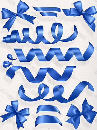 蓝色飘带素材矢量装饰元素蝴蝶结丝带集合