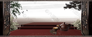 中式古典茶道banner背景设计
