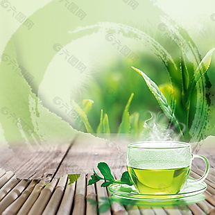 绿色茶杯茶叶海报主图设计