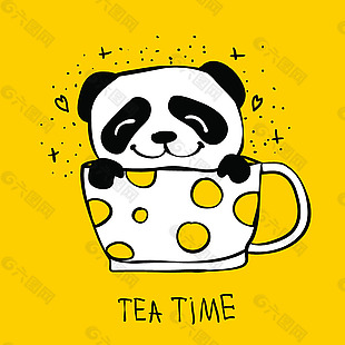 熊猫小茶杯卡通素材