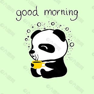 早安小熊猫卡通素材