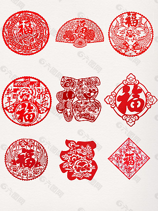 中国风传统剪纸福字窗花素材