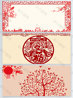 中国风传统剪纸红色艺术背景