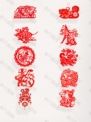 红色狗年中国风剪纸PNG装饰素材