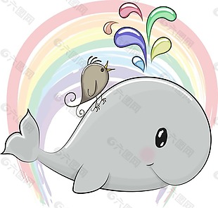 手绘彩虹海豚免抠元素