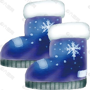 手绘蓝色雪地靴元素