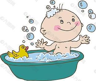 手绘婴儿洗澡元素