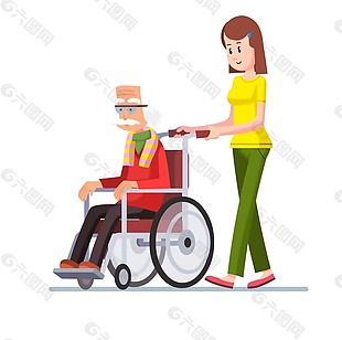 手绘轮椅老人元素