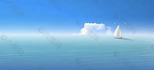 简约蓝色大海云朵背景