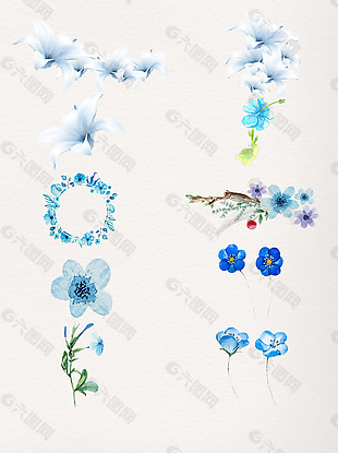 水彩花卉矢量素材蓝色风格