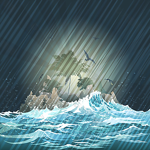 暴风雨的大海插画