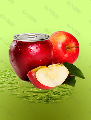 红色苹果罐头实物元素设计
