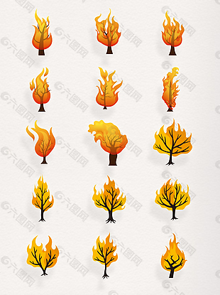 简约卡通燃烧的植物火焰大树