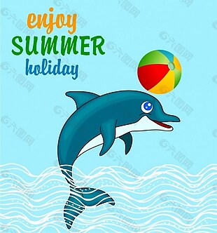 愉快的暑假海报AI矢量元素下载