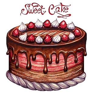 水彩手绘矢量巧克力蛋糕