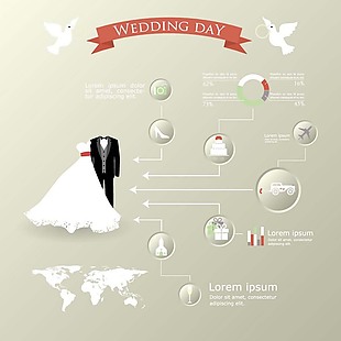 婚纱礼服与婚礼图标模板下载