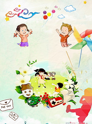 彩绘开心六一儿童节背景素材