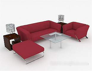 红色组合沙发模型