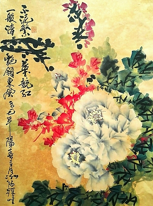 当代著名牡丹画家王跃峰牡丹国画作品