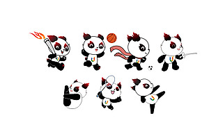 卡通熊猫运动熊猫线描大运会蓉宝