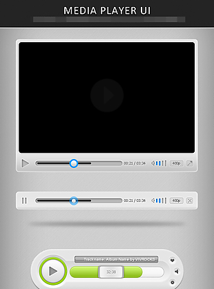 灰色的视频音乐播放器界面PSD素材