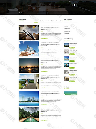 现代房地产网站博客页面PSD模板