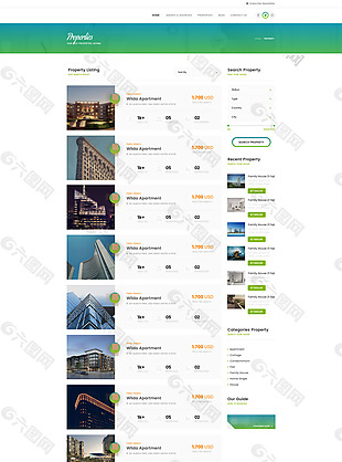 现代房地产网站房产列表页面PSD模板