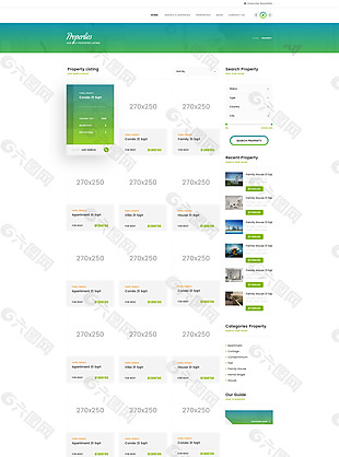 现代房地产网站房产网格页面PSD模板
