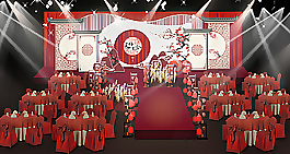红色徽式新中式婚礼效果图