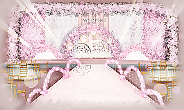 粉色婚礼现场花墙主背景工装效果图
