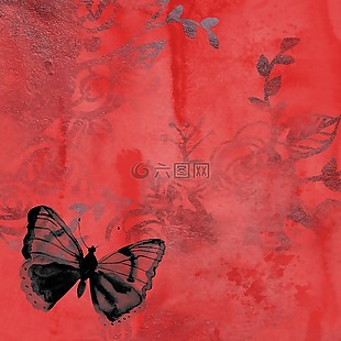 蝴蝶,背景,红色