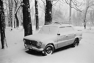 冬季积雪覆盖的汽车