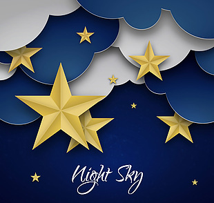 创意夜晚云朵和星星剪贴画矢量素材